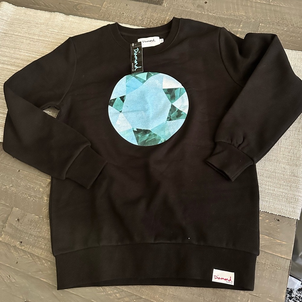 Diamond Supply Co. Black Sweatshirt with Blue and Green Gem Design